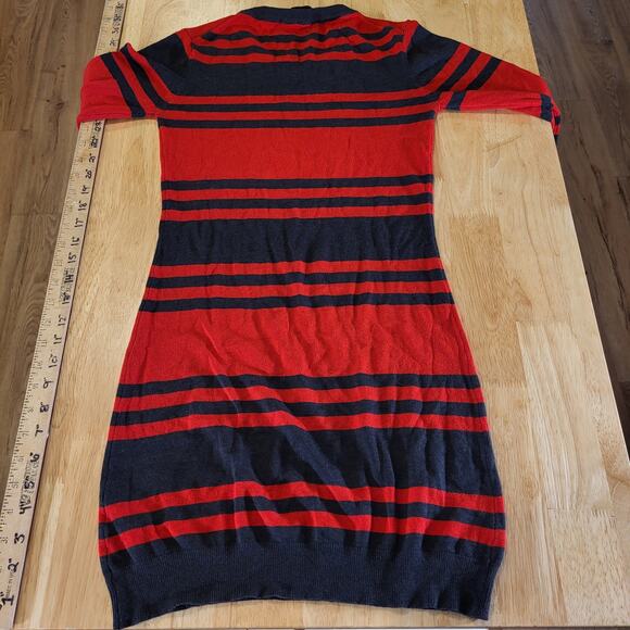 French Connection Red & Gray Striped Long Sleeve Mini Sweater Dress Bodycon Sm - Picture 10 of 11